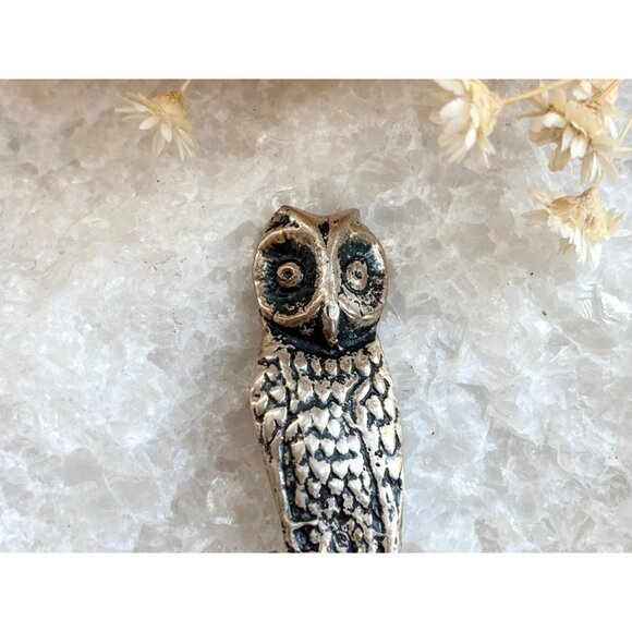 Owl Figural Pewter Hand Carved Southwest Style Vintage Dangle Earrings - Picture 5 of 8